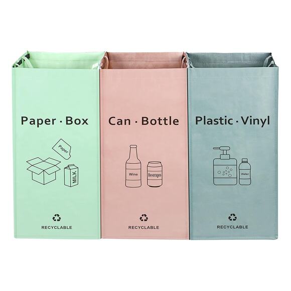 Recycling Bin Bags Set of 3 Waterproof Reusable Trash Sorter Kitchen Home Bins - Picture 9 of 9